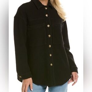 Monrow black Teddy Fleece Slacket - cozy button-down  oversize shirt jacket - L